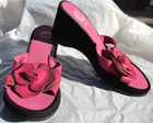 Yellow Box wedge heels shoes slides size 6 pink Bridget 2.5" high flower