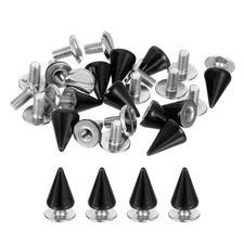 16 Sets Spikes and Studs Kit, 7mm Cone Spikes Punk Rock Rivets, Bright Black