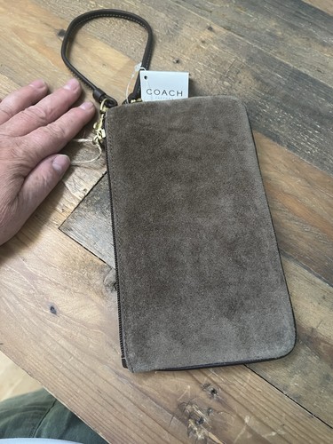 Coach NWT Brown Suede and Leather Wristlet Wallet with Gold Hardware Zip - Picture 4 of 5