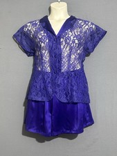 Victoria  s Secret Gold Label 2pc PJ Set Sz Medium Purple Satin  Lace Top/Shorts