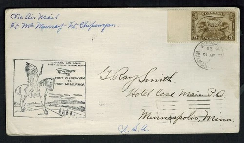 Canada 1929 First Flight Cover #C1 FFC Fort Chipewyan to Fort McMurray cachet
