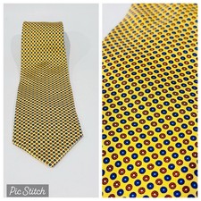 Brooks Brothers Makers Pure Silk Tie Yellow Blue Red Geometric Medallion Print