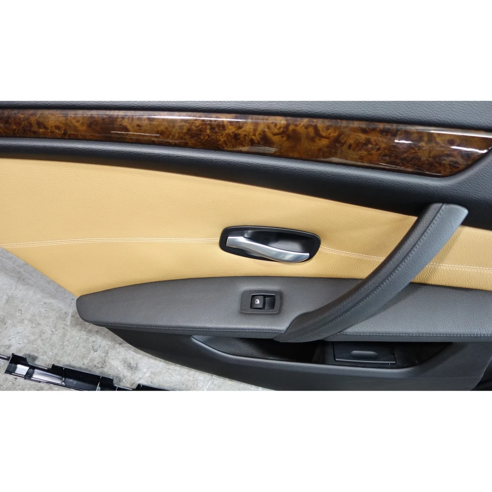 2008-2010 BMW E60 5-Series Rear Interior Door Panel Card Pair Natural Brown OEM — 第 4/4 张图片