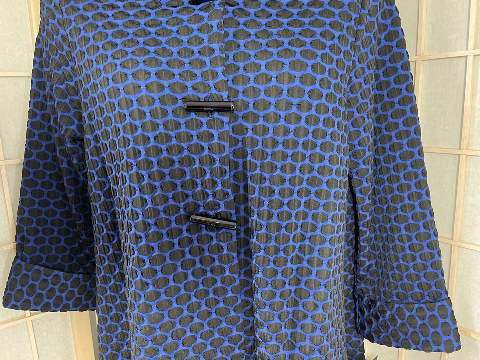 NWT Yushi L Blue Wired Collar 3/4 Sleeve Crinkle Lagenlook Shacket Shirt Jacket - Image 3 of 4