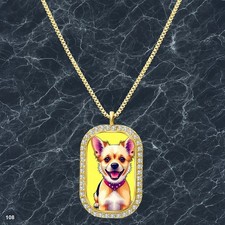 Stunning Cute Dog Puppy Pendant Necklace Printed Design Timeless Gold Tone Epic