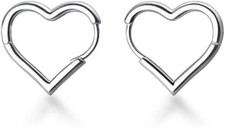 Solid 925 Sterling Silver 1.6CM Heart Hoop Earrings for Women Teens Minimalist H
