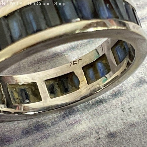 18K White Gold & 2.35mm Baguette Sapphire SZ 6.5 Ring Band- 4.43g - Picture 5 of 7
