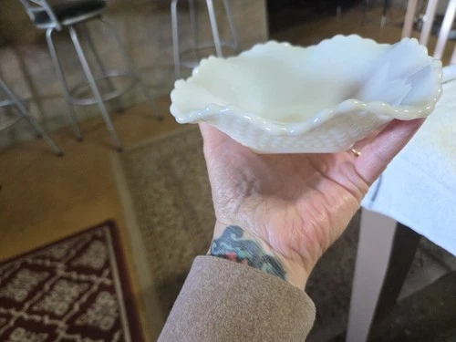 Vintage Hazel Atlas Milk Glass Harvest Grape candy trinket dish 6.75”