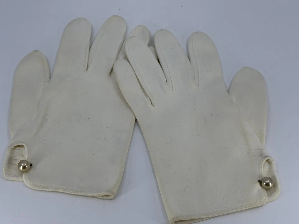Guantes cortos blancos crema para mujer con botones de perlas traje de noche boda PEQUEÑOS Foto 4 de 4