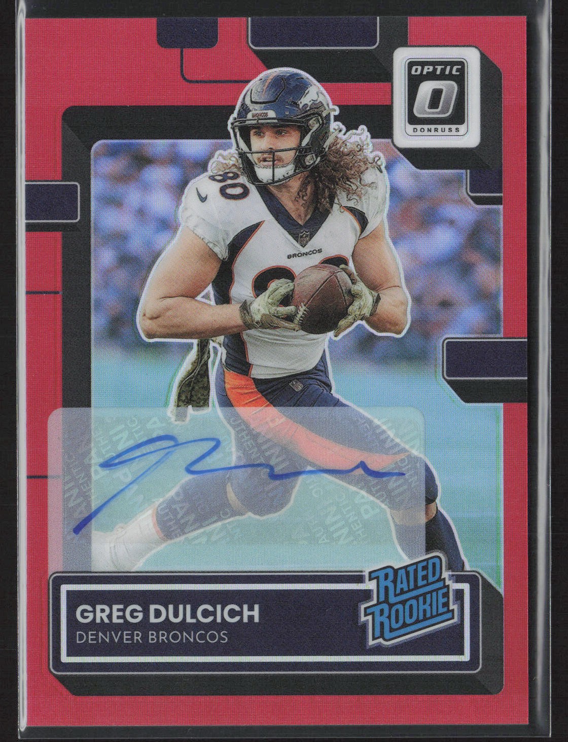 2022 Donruss Optic #288 Greg Dulcich Rated Rookie Auto Red #/75