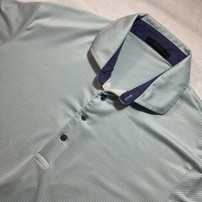 Greyson Golf Polo Shirt Men Blue Striped Golf Performance Stretch Short Sleeve L