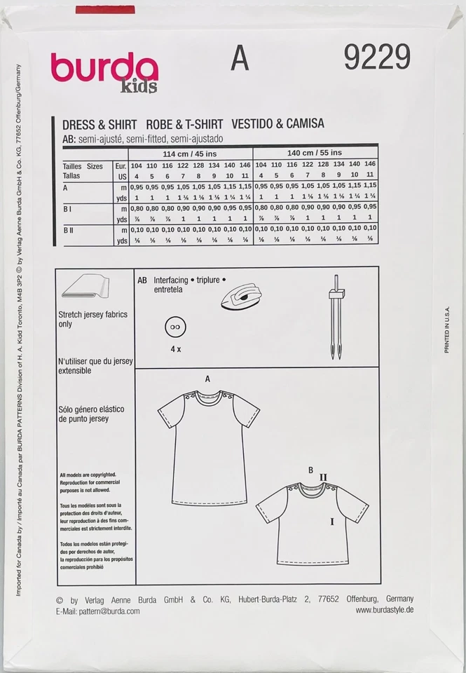 burda kids - Pattern 9229 - Short Sleeved Tee-Shirt Dress, Robe & T-Shirt Top - Image 2 of 4