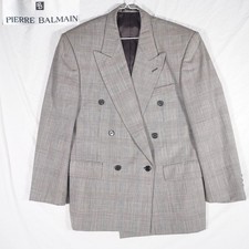 Pierre Balmain Double Breasted Glen Plaid Blazer Grey Mens 42S See Photos