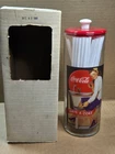 Vintage Coca Cola Glass Straw Holder Dispenser 1980's Red White & Clear  New!