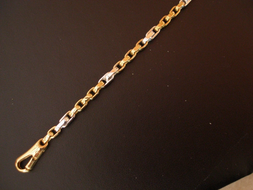 PULSERA DE ESLABONES DE LUJO DE ORO BLANCO Y AMARILLO DE 9 QUILATES HECHA EN ITALIA NUEVA EN CAJA ¡GUAU! Foto 4 de 4