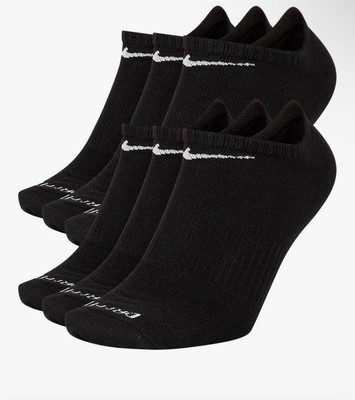Nike Men's Socks Everyday Black Athletic Training Dri-Fit No-Show  6 Pairs Large
