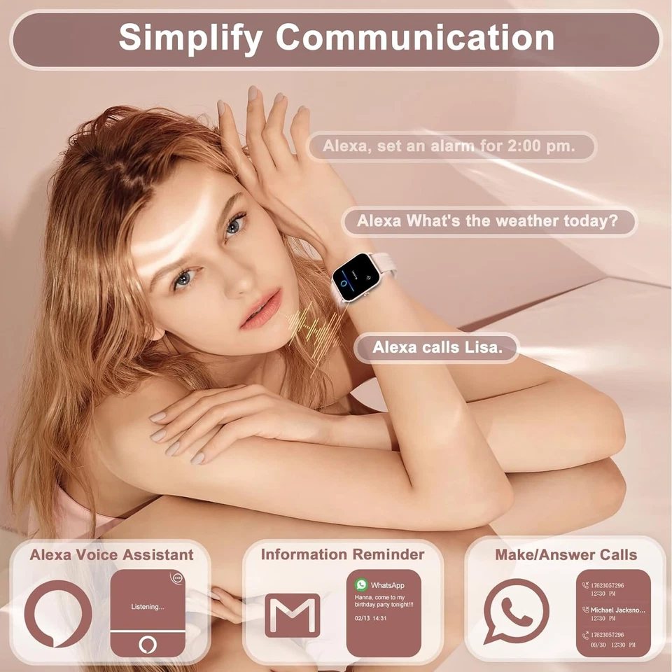Women Alexa SmartWatch Fitness Bluetooth Call Watch for Android iPhone Samsung - Image 4 of 4