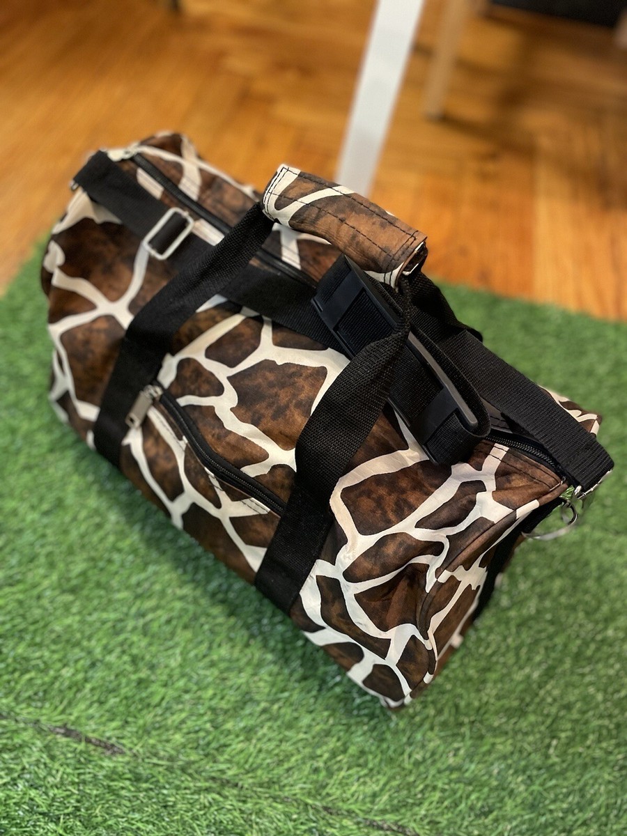 VTG 90s Travel Bag GIRAFFE PRINT Duffle Bag Gym Bag 20” x 10