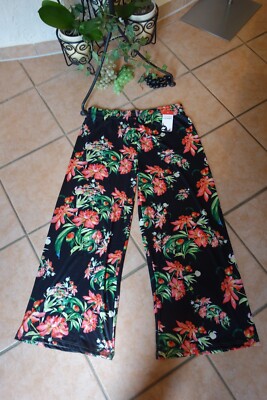 MAGNA Marlene Hose 48 50 NEU schwarz rot  Blumen Retro Hippie Stretch LAGENLOOK