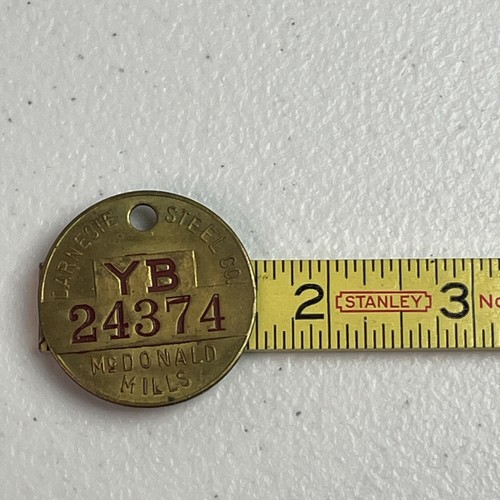 Vintage Carnegie Steel Mill Employee Badge Tag McDonald Mills Check 24374 - Picture 3 of 3