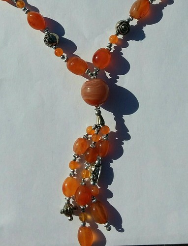 Vintage Amber Glass and Silvertone Beaded 24" Necklace - Picture 2 of 3