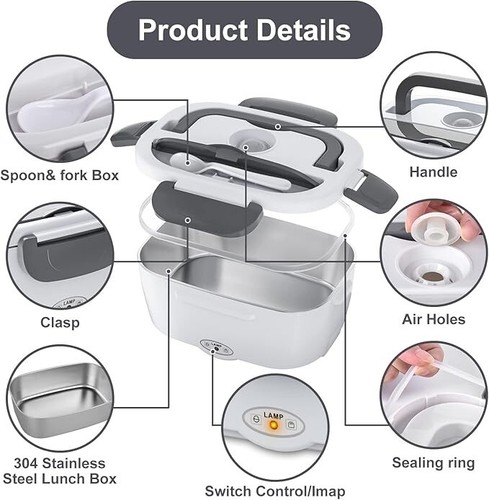 Herrfilk~ 12v Electric Lunchbox, 40w Power, Portable Food Warmer, NEW!(Opened bx - Picture 5 of 9