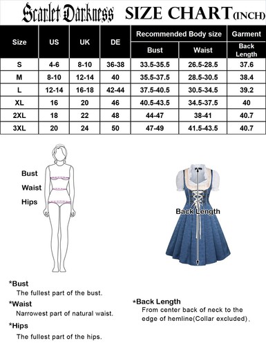 Women Dirndl Dress Traditional Bavarian Oktoberfest Costumes for Halloween Bl... - Picture 6 of 6