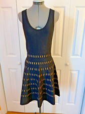 Michael Kors bandage fit & flare black/tan knit dress cutouts sleeveless size S