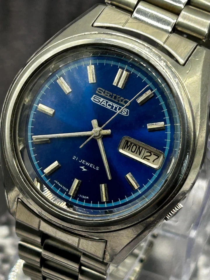 SEIKO 5 Actus 7019-7060 - GENUINE - ORIGINAL - VINTAGE JDM WATCH BLUE DIAL