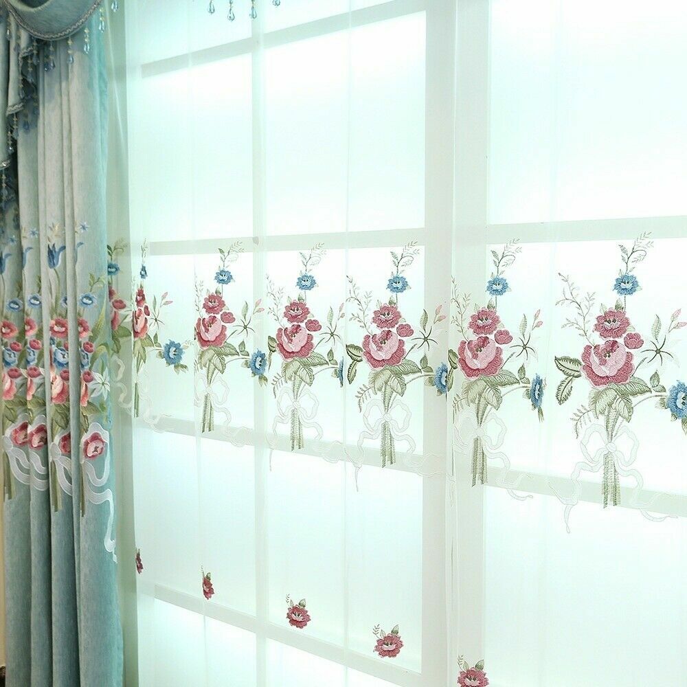 European Floral Embroidery Guipure Lace Curtain Pelmets – Sheer Polyester, Multi-Color, 255cm Length