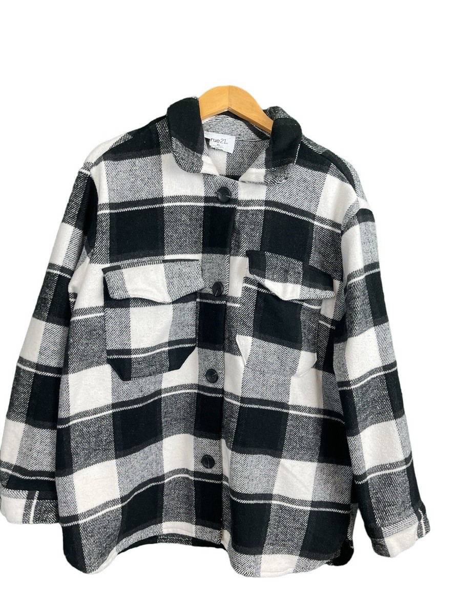 Rue 21 Ladies Black White Buffalo Plaid Shacket Heavy XL