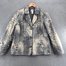 Chicos Jacket Womens 2 US Large Ivory Silver Leopard Print Button Pocket Blazer
