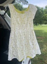 Xhilaration Womens Size Large White and Yellow Short Sleeve Lace Dress