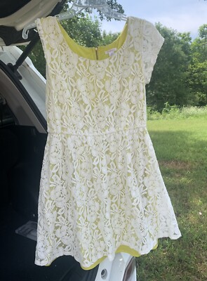 Xhilaration Womens Size Large White and Yellow Short Sleeve Lace Dress |  eBay