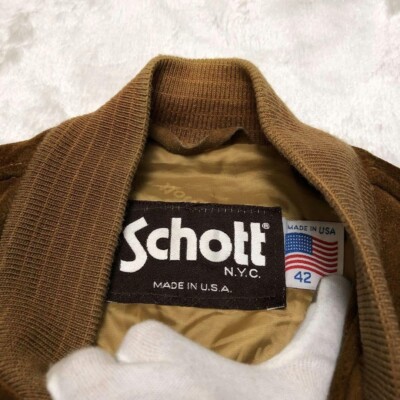 Schott 80s Suede Leather Bomber Jacket MA-1 Style Vintage