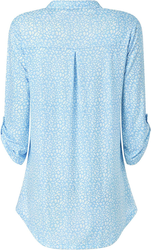Womens Floral Printed Tunic Shirts 3/4 Roll Sleeve Notch Neck Tunic Top - Picture 2 of 5