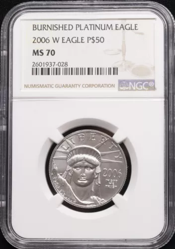 NGC 2006-W Burnished Platinum Eagle MS70 1/2 oz $50 #2601937-028