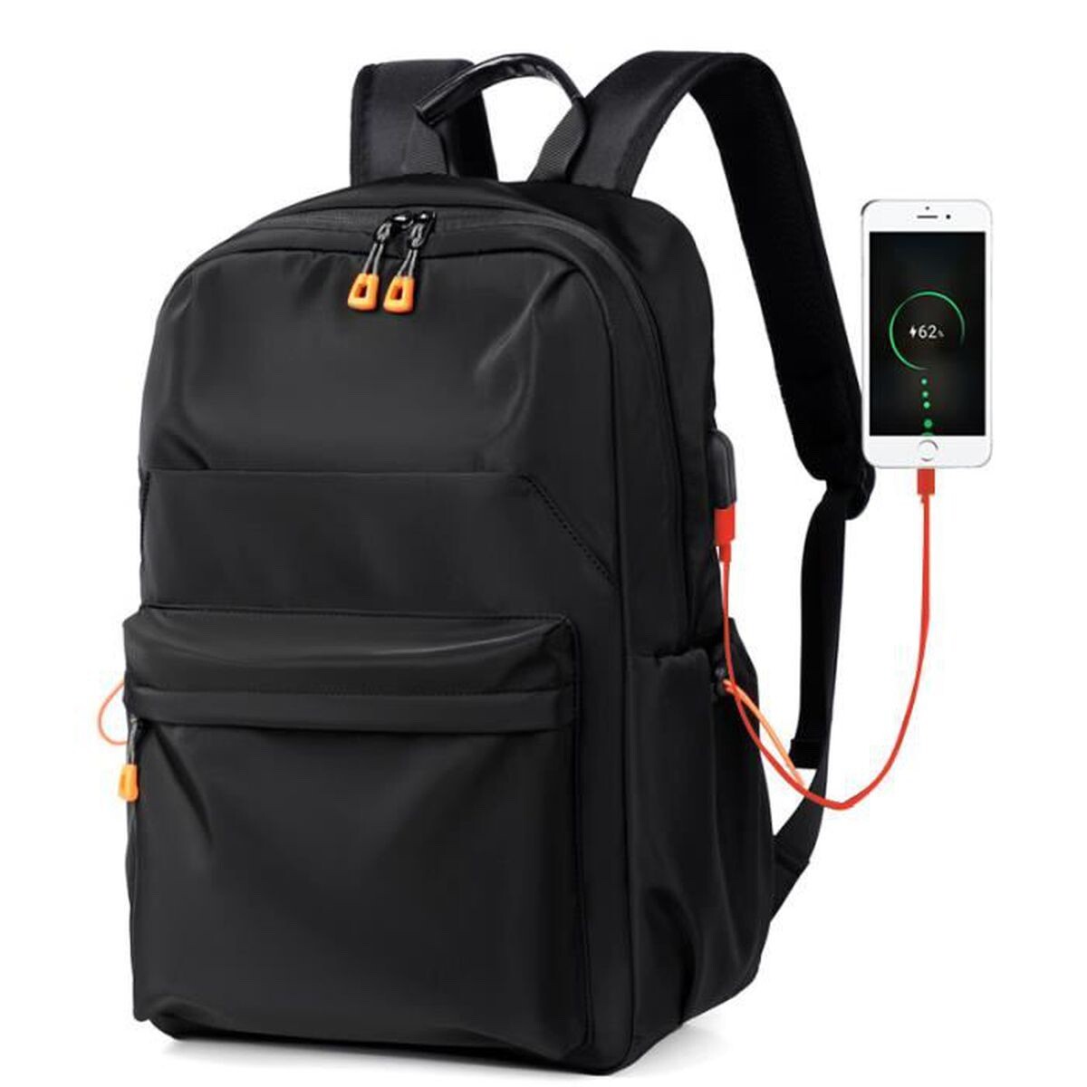 Sac à dos ordinateur 15.6 pouces imperméable noir avec port USB