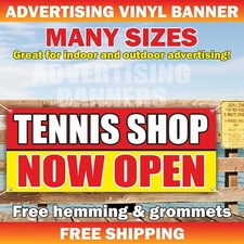 TENNIS SHOP NOW OPEN Advertising Banner Vinyl Mesh Sign racquet balls athletic