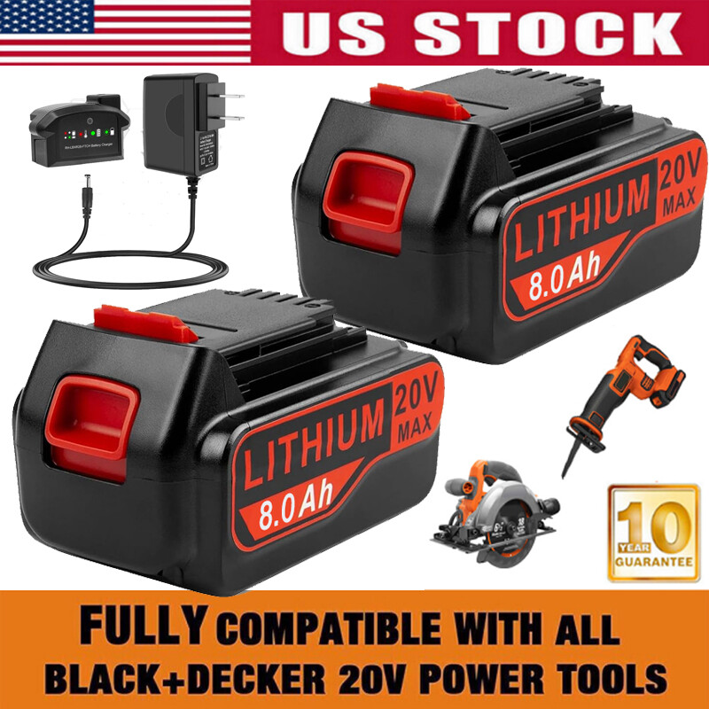 2-Pack Black & Decker 20V 8.0Ah Lithium Max LBXR20 Battery with Charger  