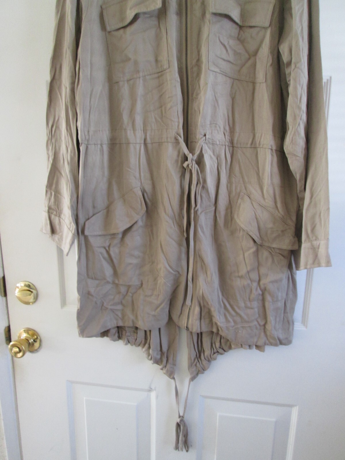 Stoosh Beige Mock Neck Multipocket Lightweight Zi… - image 3