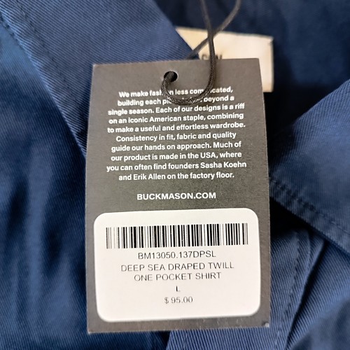 Buck Mason Mens Button-Up Shirt Size L One Pocket Deep Sea Draped Twill New Navy - Picture 4 of 14