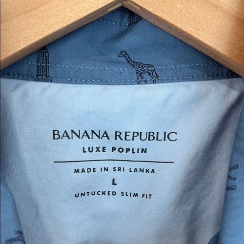Banana Republic Luxe Popeline Giraffe Print Hemd Herren Large Slim Fit Langarm - Bild 2 von 10