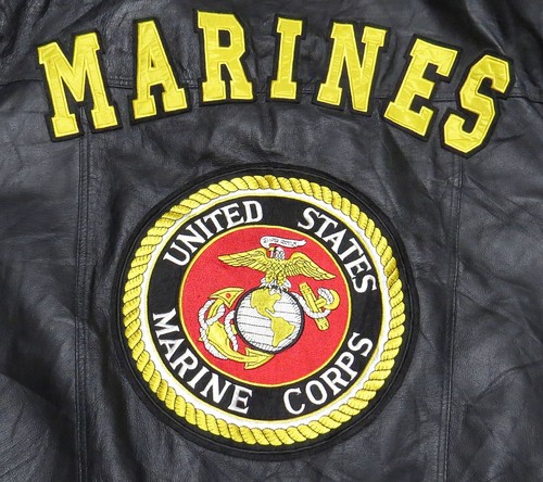 vtg USMC MARINES Black Leather Jacket 3XL Men Giovani Verucci Bomber Corps 2000s - Picture 5 of 14