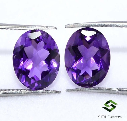 Certified Natural Amethyst Oval Cut Pair 9x7 mm 3.29 Cts Top Purple Gemstones - Picture 3 of 7