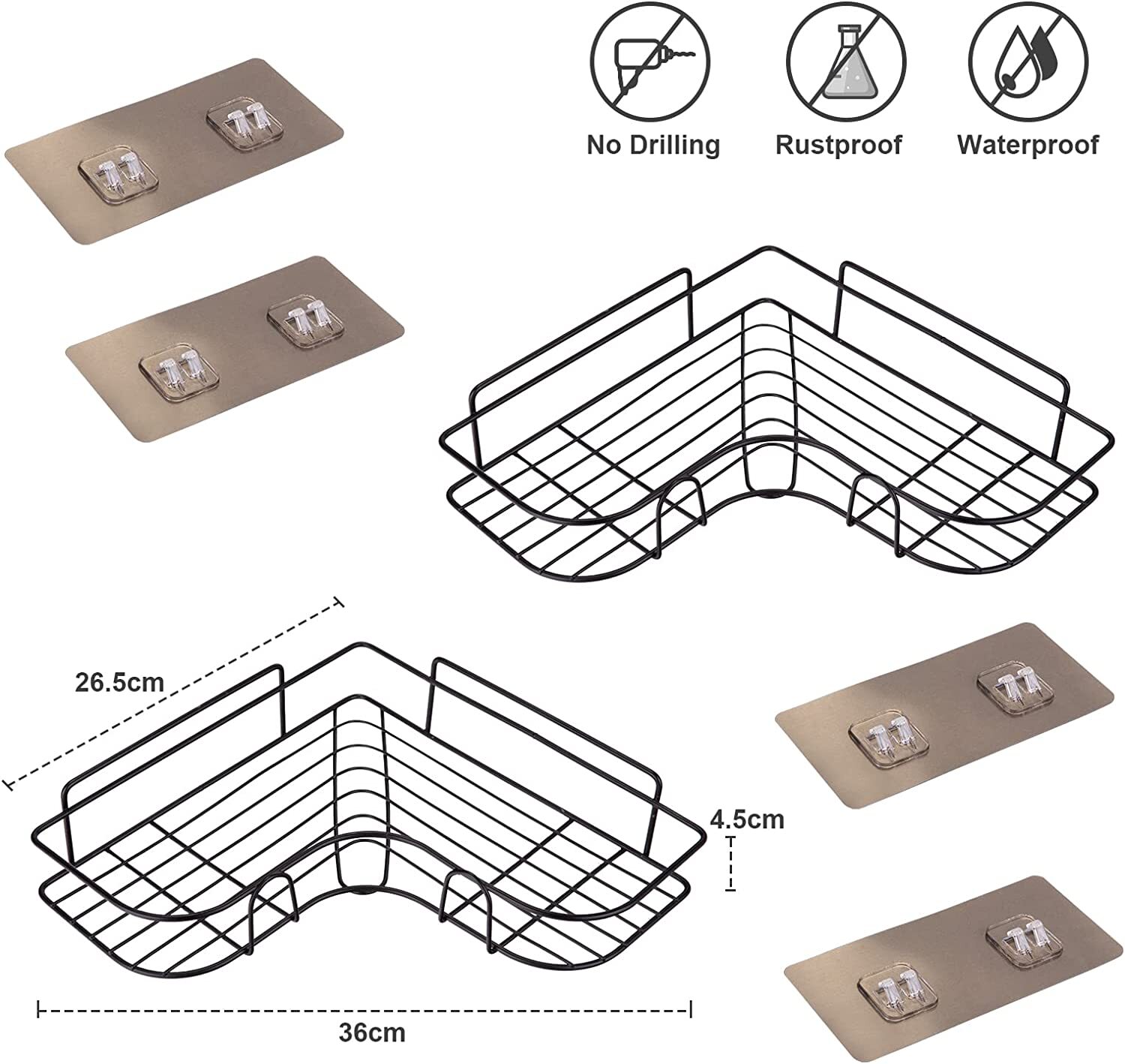 Bathroom Corner Shelf Adhesive Storage Rack Holder Wall Shampoo Shower Basket x2 eBay