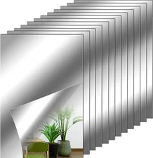 Tenare 12 Pieces Self Adhesive Acrylic Wall Mirror Tiles Flexible Small Mirror W