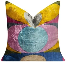 Luxury Silk Velvet Pillow 20x20, Mustard Yellow, Teal, Pink & Navy Geometric