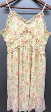 Sleeveless Dress XXL Yellow Peach Floral Ruffle Babydoll Fairy Coquette Boho Y2K