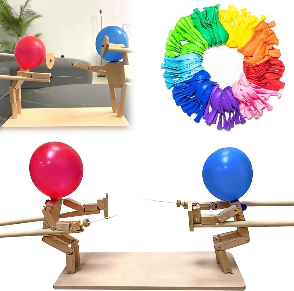 Balloon Bamboo Battle Wooden Bots Battle Game Two-Player Fast-Paced Battle Game - Image 2 of 4